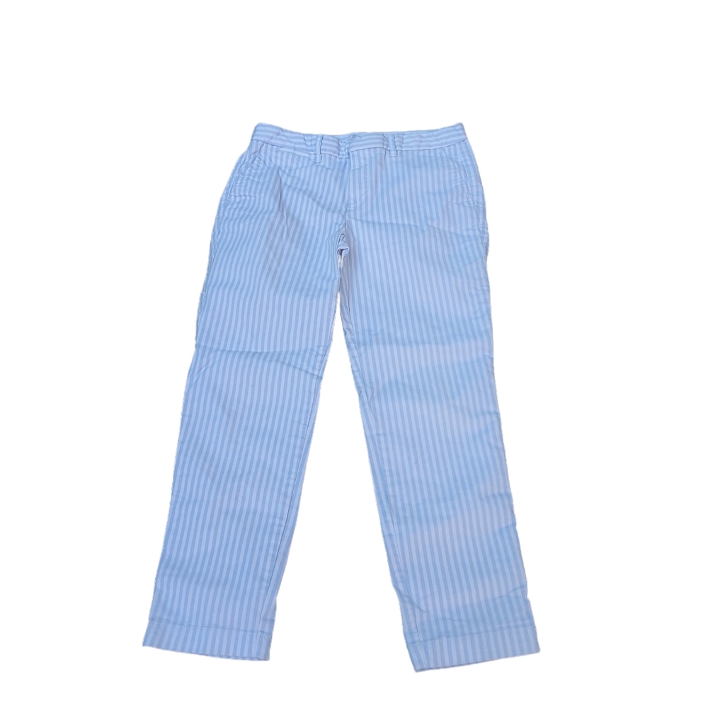 Gap Slim City Crop Pants 2 Blue White Pinstripe Woman. Dimensions waist …